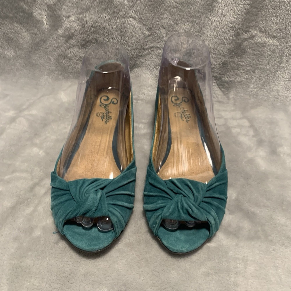 Seychelles Womens Shoes 6.5 Teal‎ Blue Suede Slip On Open Toe Coastal Passport